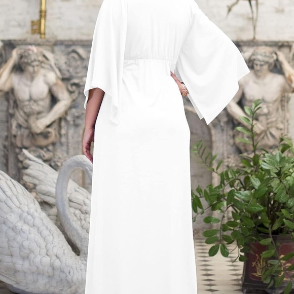 Elegant White Maxi Dress with Gold Belt - Picture 5 of 7